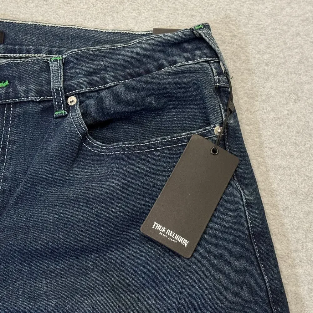 True Religion Ricky SN Flap Relaxed Straight Jeans Dark Woodland Wash 36x34 NWT